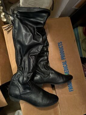 Black Faux Leather Knee-High Boots